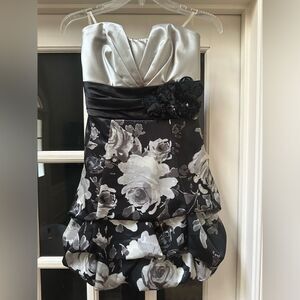 Speechless Black and Silver Floral Mini Bubble Dress